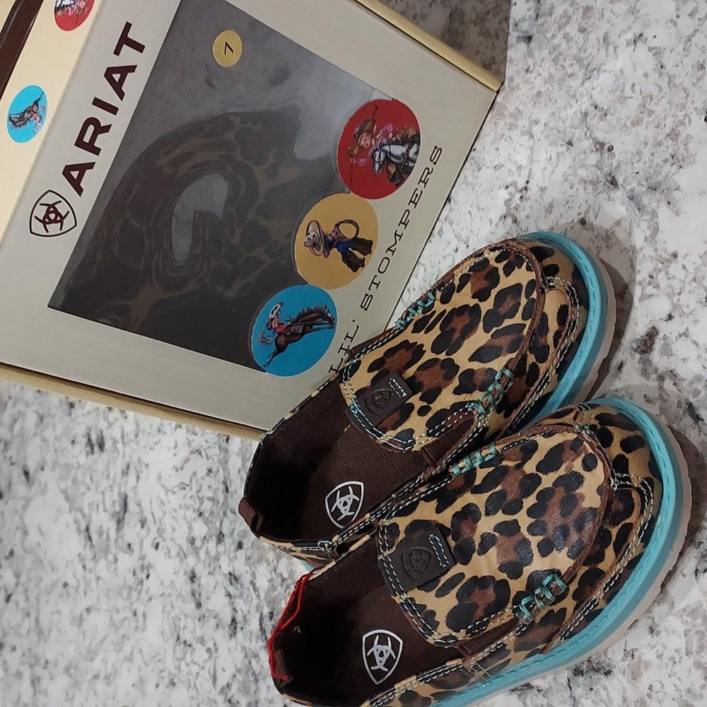 Ariat Natalie Leaopard Print Toddler Slip On Shoes..7 NEW